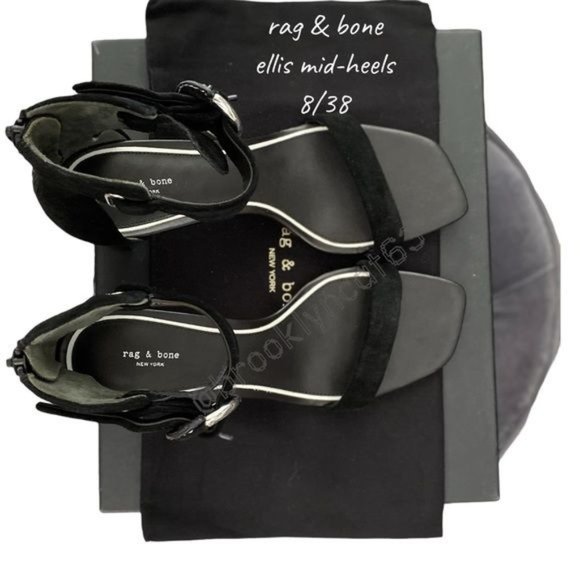Rag & Bone Ellis Sandals Heels Leather Suede Black 8 - Picture 10 of 16